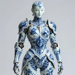 porcelain cyborg armor, Chinese Blue and white porcelain, diffuse lighting, fantasy, intricate, elegant, highly detailed, lifelike, photorealistic, digital painting, artstation, illustration, concept art, smooth, sharp focus, art by John Collier and Albert Aublet and Krenz Cushart and Artem Demura and Alphonse Mucha