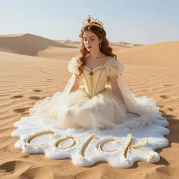 portrait of a princess made out of vanilla ice melting in the desert sun, photography, photorealistic, cinematic
