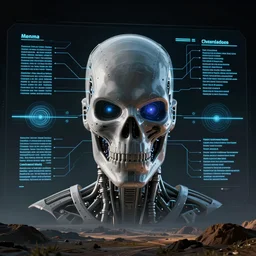 a terminator heads up display, futuristic, high detail, very precise, elaborate, accurate, hyper realistic, in the style of an artificial intelligence