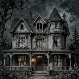 creepy horrific victorian house, extreme fine detail background, night, highly detailed, high quality, digital painting, hyperrealistic, by bill henson