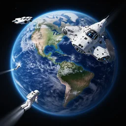 humans leaving planet earth with a advances space ship