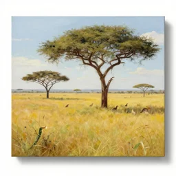 a maximalist landscape painting of an african savannah