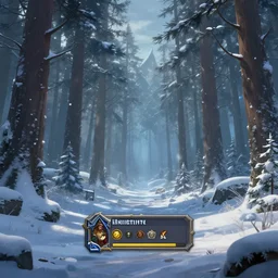 winter forest, in the concept art background of the main menu loading screen, for the russian mmorpg from katauri, artstation, behance, in the style of hearthstone, next - gen ps 5. game