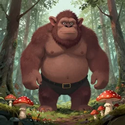 huge troll in a swedish forest, very low angle photograph, red mushrooms, very detailed, trending on artstation, realistic, soft colors, illustration by john bauer, simon stålenhag
