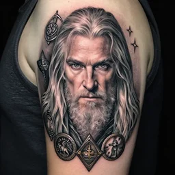 gandalf the white, sorcerer, lord of the rings, tattoo, decorated ornaments by carl spitzweg, ismail inceoglu, vdragan bibin, hans thoma, greg rutkowski, alexandros pyromallis, perfect face, fine details, realistic shaded