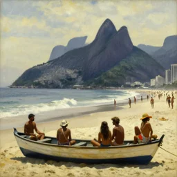 a beach in rio de janeiro, characters in a boat, by edward hopper, award winning, cinematic