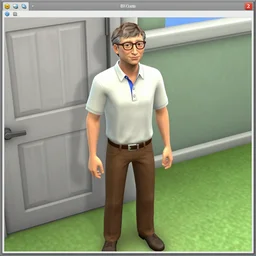 bill gates pissing his pants in the sims 2, pc screenshot, zoomed out top down view