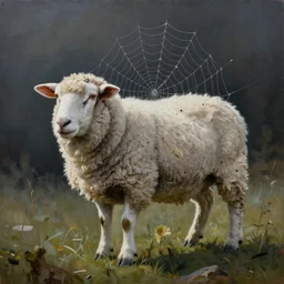 a beautiful painting a spider web in the shape of a sheep, hyper realistic