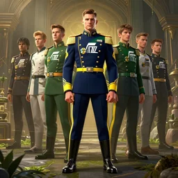 full body portrait of the dictator of the nba utah jazz, 1 8 8 9, in full military garb, navy blue, green, yellow, gta v, stephen bliss, unreal engine, fantasy art by greg rutkowski, loish, rhads, ferdinand knab, makoto shinkai and lois van baarle, ilya kuvshinov, rossdraws, tom bagshaw, global illumination, radiant light, detailed and intricate environment