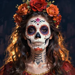 illustration of a sugar skull day of the dead girl, art by lise deharme