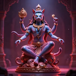 8 k uhd poser, redshift render of shiva the destroyer as a cosmic dancing cat, stage photography, volumetric lighting