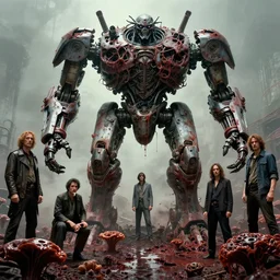 movie still of chaos machine, abandoned, goliath battle machine, dripping gangrene pit, fungal pit, by alberto bontempi, shigeru komatsuzaki, wayne d barlowe, alex ross, simon bisley & boris vallejo, enric torres, hyper realism, cinematical, narrative light, muted colors, epic, hyper detailed, awe inspiring, award winning horror