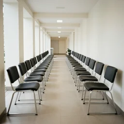 empty chairs in a long hallway