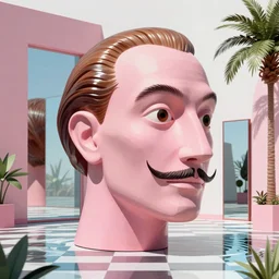 hyperrealistic geometric objects in a surreal minimalistic dreamscape environment by salvador dali, enormous pink mannequin head statue, highly detailed, 3 d render, octane, beautiful lighting, photorealistic, intricate, elegant, wayne barlowe, water, mirrors, doorway, beautiful, masterpiece, trending on artstation, artgerm, checkered floor, palm tree
