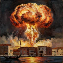 an oil painting of a nuclear explosion in venice