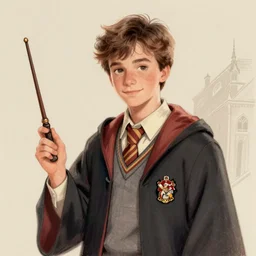 sin city style drawing of youthful charlie day as a hogwarts student, holding wand