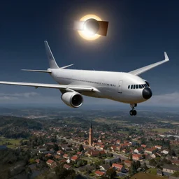 corsair airplane above a small town during a total eclipse by david palumbo and raymond swanland and zack snyder sharp digital painting. dreaming latent space. matte painting, concept art. artstation. digital render. realistic, 8 k