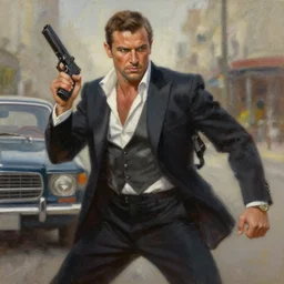 scene of action of James Bond, concept art oil painting by Jama Jurabaev, extremely detailed, brush hard, artstation