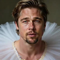 portrait of brad pitt wearing a tutu, victorian, concept art, detailed face, fantasy, close up face, highly detailed, cinematic lighting, digital art painting by greg rutkowski