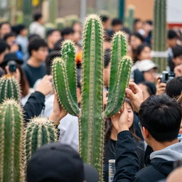 a person made of cactus in a crowd
