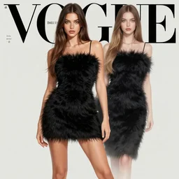 full body aesthetic digital illustration of a beautiful young woman in a furry black mini dress, by wlop and Julia Razumova, realistic, Vogue, magazine photography, photorealistic, deviantArt, trending on artstation, artstation HQ