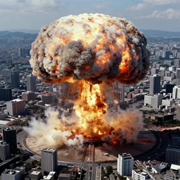 a single mushroom! cloud! formed by an h - bomb explosion in the middle of tokyo, highly detailed, gulf war photography, from akira ( 1 9 8 8 ) style, popular on artstation, unreal engine, aerial photo, nvidia graphics,.