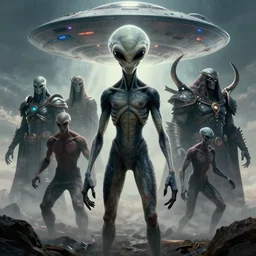 propaganda poster of a grey aliens enslaving humans, overlords, ufo, digital art, trending on artstation, 4 k, masterpiece