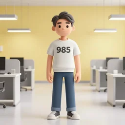 3 d render of jerma 9 8 5, jerma in endless halls of empty office space with worn light mono - yellow 7 0 s wallpaper, old moist carpet, and inconsistently - placed fluorescent lighting | liminal space | non - euclidean space | high octane | blender | 3 d render