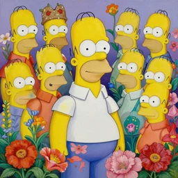 highly detailed oil painting of homer simpson surrounded by all the known species of flowers by olaf hayek, by moebius, by oliver vernon, by joseph moncada, by damon soule, by manabu ikeda, by kyle hotz, by dan mumford, by kilian eng