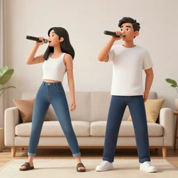 Asian women and Hispanic men rapping with microphone in living room, epic poses, distinct figures, digital art, vaporwave, psychedelic, surreal, outrun, hip hop, trending on Artstation, professional artist, detailed, 4k