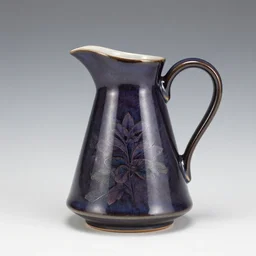 geodesic triangle ceramic pitcher with dark floral iridescent glaze, purple