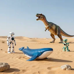 🐋🤖🦖🐉👽🐳 in desert, photography by bussiere rutkowski andreas roch