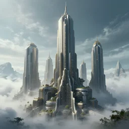 futuristic steampunk city with skyscrapers bioshock hyperrealistic emissive beautiful artstation portfolio trending Ryan Church concept mist bioshock hardsurface modeling