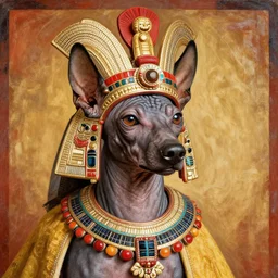 portrait of a peruvian hairless dog as incan emperor, incan painting 1 3 0 0