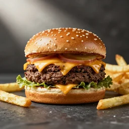 a triple cheeseburger with fries t