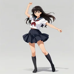 school girl dancing, school uniform, seifuku, pleated miniskirt, overknee socks, battle angel alita. by rembrandt 1 6 6 7, illustration, by konstantin razumov