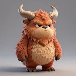 full body 3 d model of a cute grumpy furry monster with big horns, a 3 d render by wendy froud, zbrush central contest winner, furry art, rendered in maya, rendered in cinema 4 d, behance hd