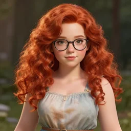 highly detailed, digital art, pixiv fanbox, trending on artstation, ray tracing, volumetric lighting, sharp focus, hq, fallout 4 style character, a portrait of a cute sexy chubby redhead girl with soft curl long hair and glasses, wearing a sundress, by artgerm, wlop, greg rutkowski, miyazaki hayao