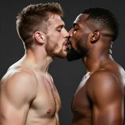 Shirtless Tyler1 and Jerma985 intensely making out, realistic, hyperrealistic, highly detailed, very detailed, 8k resolution, real life, HD quality, dramatic, studio quality lighting