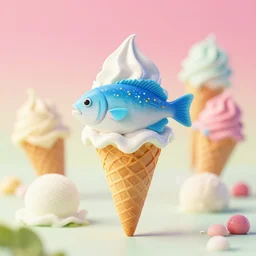 fish island, surrounded by ice cream