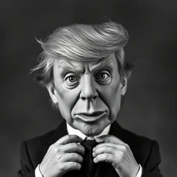 creepy ventriloquist doland trump in the style of roger ballen, 4 k, bw, portrait