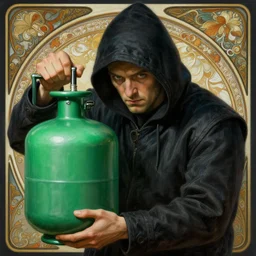 portrait of a thief stealing green gas, intricate, elegant, highly detailed, ray tracing, digital painting, artstation, concept art, smooth, sharp focus, illustration, art by artgerm and greg rutkowski and alphonse mucha, 8 k