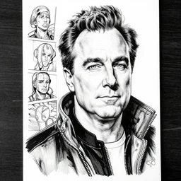 stephen colbert, portrait, cyberpunk 2 0 2 0 manual, by steampoweredmikej, by tim bradstreet, inktober, ink drawing, black and white, coloring pages, manga, highly detailed