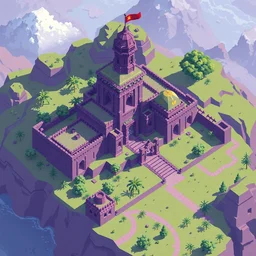pixelart illustration of an isometric ancient purple city