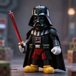 Darth Vader worshipping minecraft Mickey Mouse, photo realistic, high detail, volumetric lighting