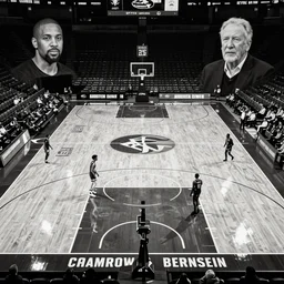 a photograph the basketball court at the united center, in the styles of cameron look, andrew bernstein, and ansel adams. intricate, hyperrealistic, monochrome hdr, accurate court