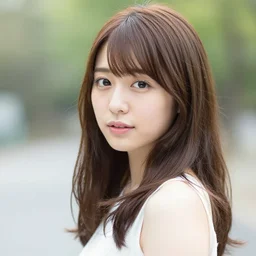 Beautiful Japanese model with long brown hair