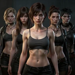 of a portrait of young short muscular women by Greg Rutkowski, Sung Choi, Mitchell Mohrhauser, Maciej Kuciara, Johnson Ting, Maxim Verehin, Peter Konig, Bloodborne , 8k photorealistic, cinematic lighting, HD, high details, atmospheric , trending on artstation