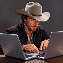 chuck norris, cinematic, wearing a cowboy hat, breaking a laptop, elegant, highly detailed, digital painting, artstation, smooth, hard focus, illustration, art by jessica rossier and and brian froud