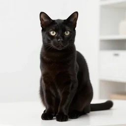 national geographic photograph of a black american shorthair cat sitting in a white room